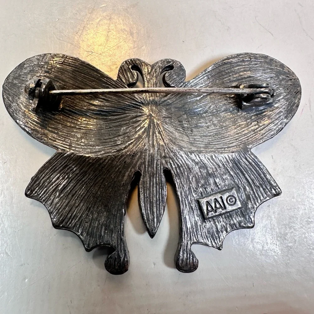 Vintage AAI dark purple enamel & pink rhinestone butterfly brooch - Picture 2 of 6